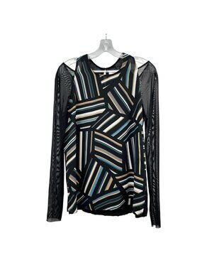 BAILEY 44 Cold Shoulder Top Long Mesh Sleeve Black/Multi Print Size Medium